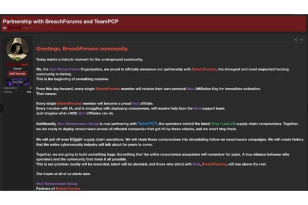 Alerta: Vect Ransomware Anuncia Aliança com BreachForums e TeamPCP em Nova Era do Cibercrime 1 vict breachforuns 1